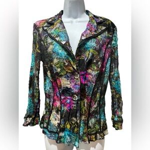 Alberto Makali Multicolor Butterfly Print Blouse Size L | Vintage Designer